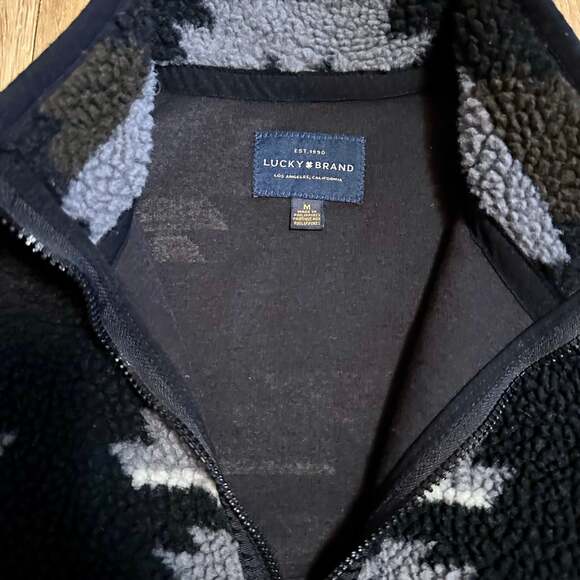 Lucky Brand Aztec Holiday Sherpa Full Zip Grey Jacket size M - Picture 2 of 7